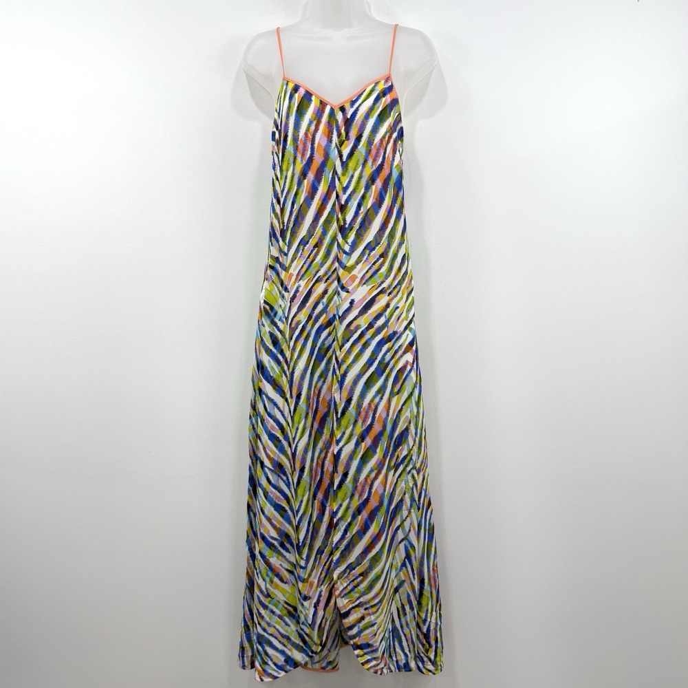 Trina Turk Gypsum Slip 100 Silk Dress 0 Tropical Tiger Print Maxi Resort Rainbow